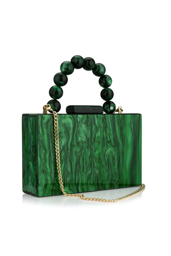 Acrylic Purses Evening Clutch Bag Marbling Handbags for Women Cross Body Bag with Pearl Chain Formal Wedding Prom Party (deep green)