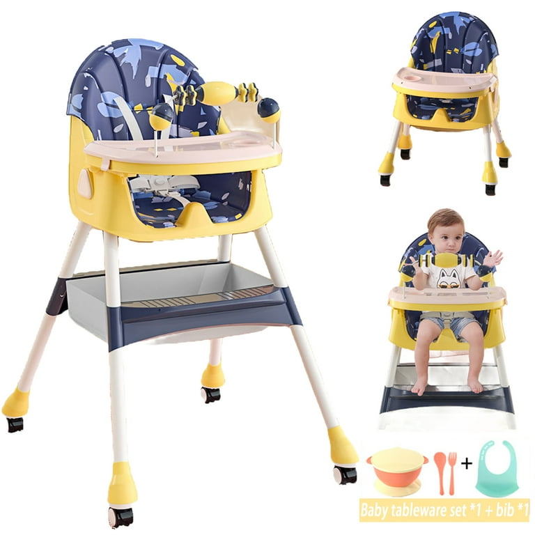 Yabanana Convertible Baby Highchair 4 in 1 with Double Layer Plate and Toy Easy Clean Yellow Walmart