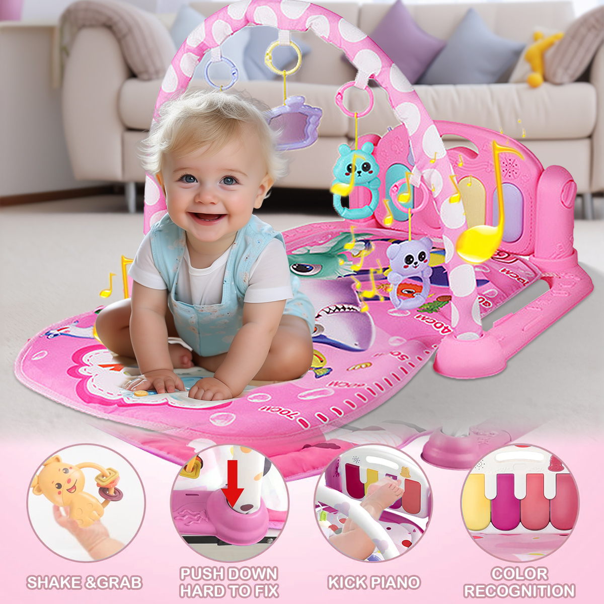 Yabanana Kick and Play Piano Baby Gyms Play Mat, 3in1 Music and Toys