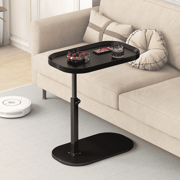 Yabanana C Shaped Side Table End Table, 360° Swivel and Adjustable Height Side Table Sofa Table for Couch(Black)