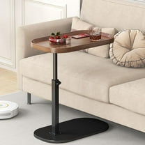 Yabanana C Shaped Side Table End Table,  360° Swivel and Adjustable Height Side Table Sofa Table for Couch(Walnut)