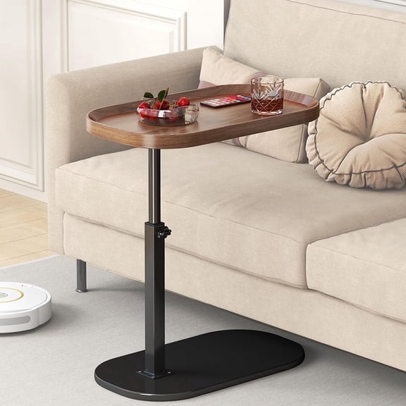 Yabanana C Shaped Side Table End Table, 360° Swivel and Adjustable Height Side Table Sofa Table for Couch(Walnut)