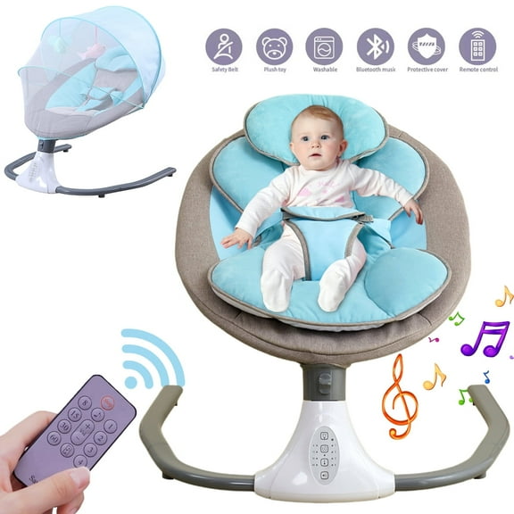 Yabanana Electric Baby Swing for Infant Portable Musical Swing with Remote Control, Bluetooth, Unisex, Blue