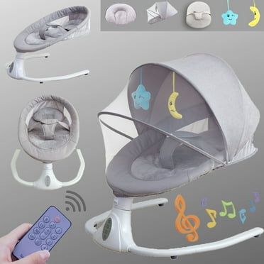 Yabanana Electric Baby Swing for Infants, Portable Baby Bouncer with Bluetooth Remote Control ，Gray