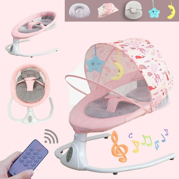 Yabanana Electric Baby Swing for Infants, Portable Baby Bouncer with Bluetooth Remote Control ,Pink