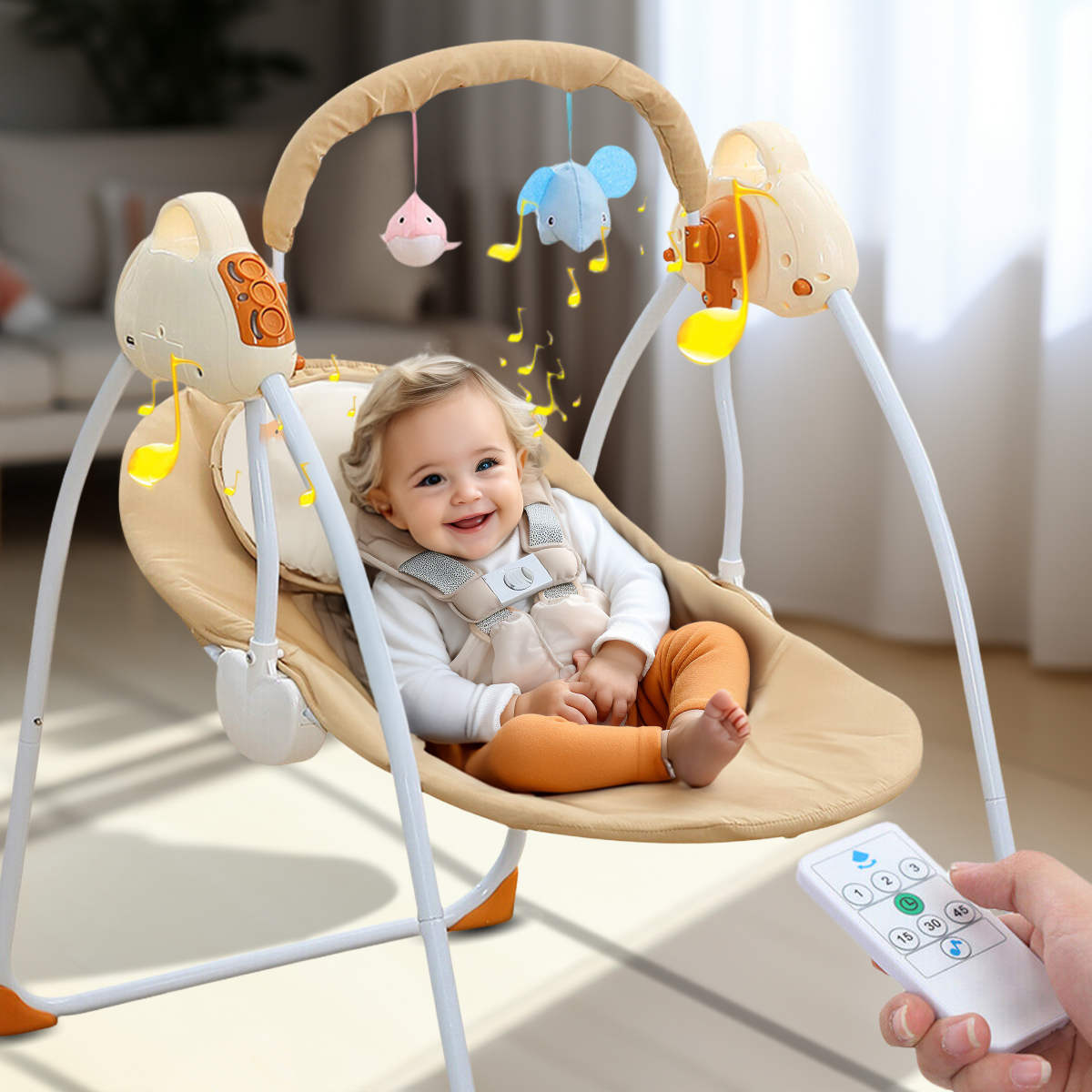 Yabanana Fold Sway Swing with Music Compact Electric Baby Swing