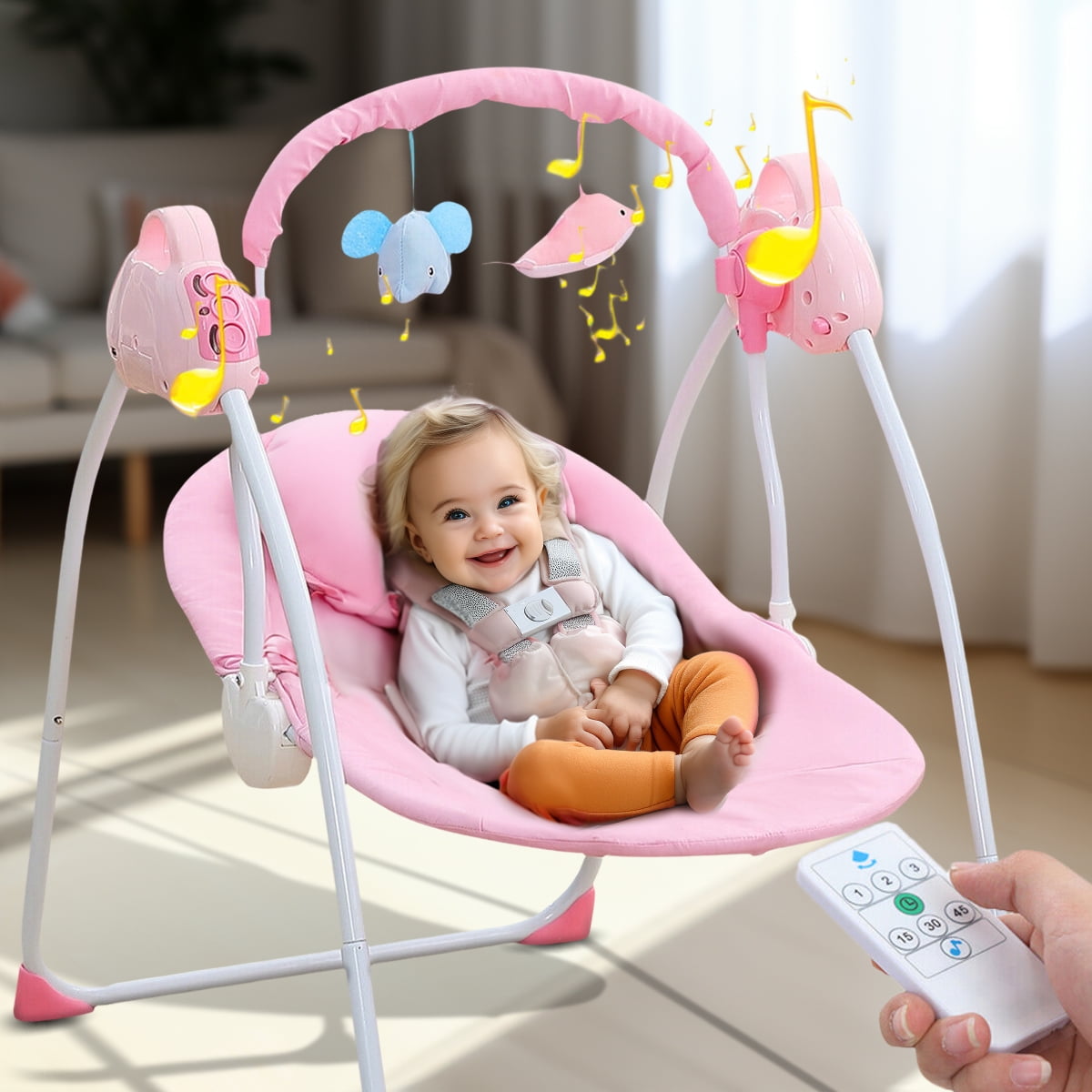 Yabanana Fold Sway Swing with Music Compact Electric Baby Swing Portable Swing and Rocker