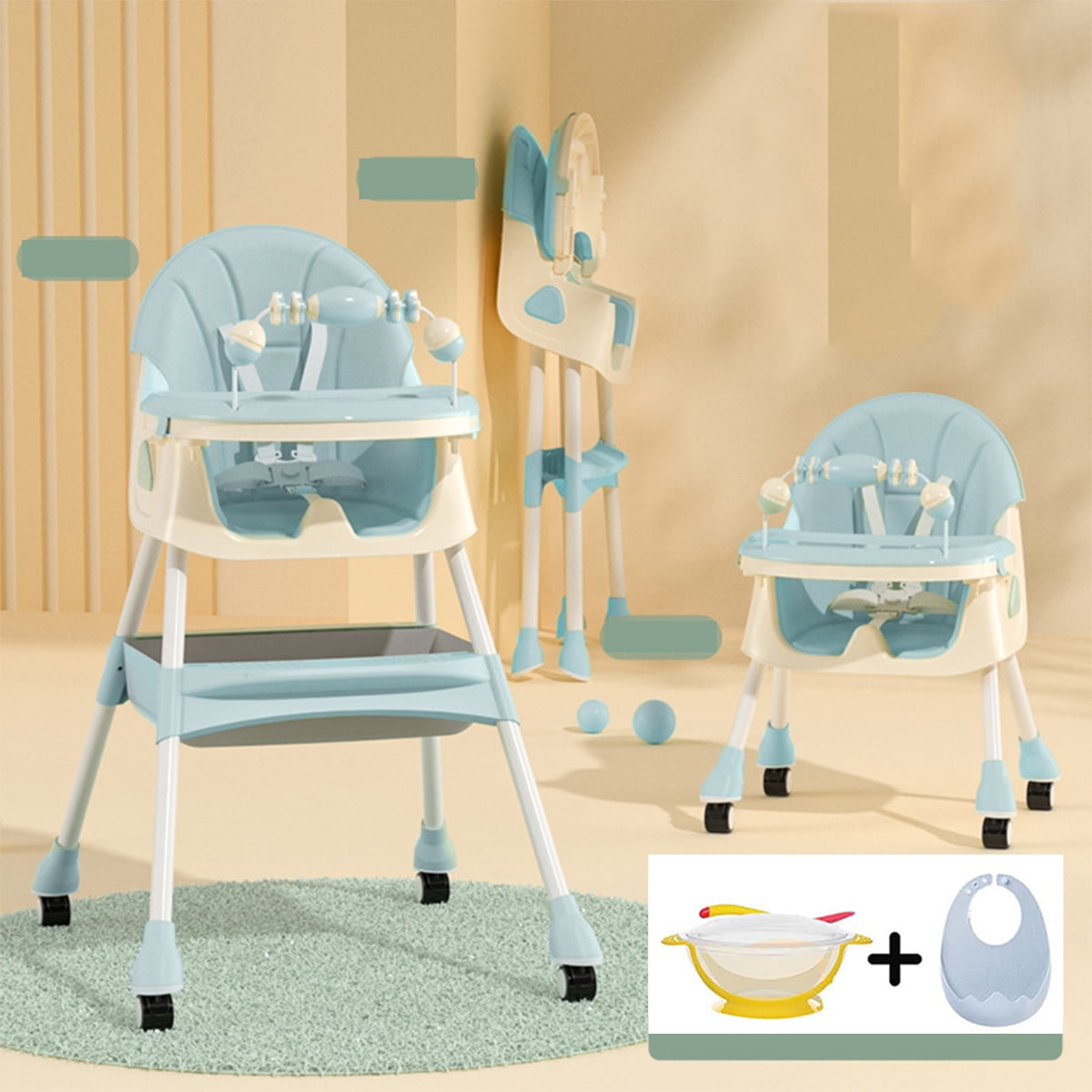 Yabanana Folding Baby Highchair with Tray and Toy, Portable Foldable High Chair for Babies and