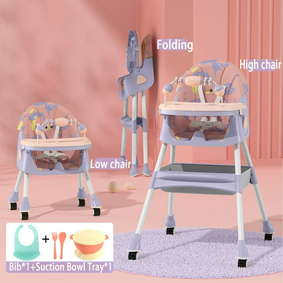 Yabanana Folding Baby Highchair with Tray and Toy, Portable Foldable High Chair for Babies and Toddler, Purple