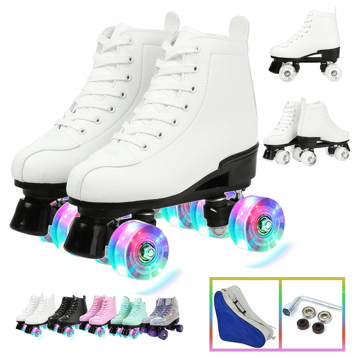 Yabanana Unisex Classic Roller Skates, Adult PU Leather Double Row Roller Skates for Women&Men
