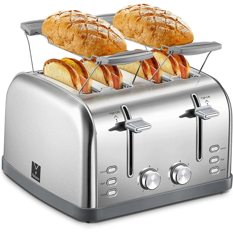 JEWJIO Long Slot Toaster 4 Slice, Stainless Steel Retro Toasters