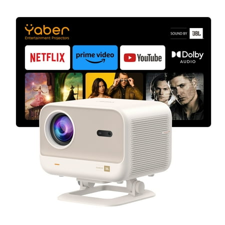 Yaber - L2 Plus 1080P FHD Projector, 400 ANSI Brightness, JBL Stereo Speakers, 3G Lens Module, Automatic Keystone & focus - Cream