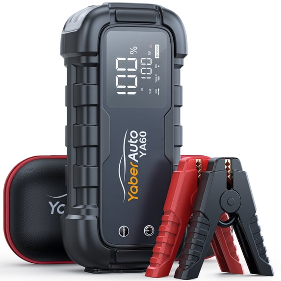 YaberAuto 6000A Car Jump Starter 12V Battery Booster Jump Box PD 65W Fast Charging 150W DC 600LM Light