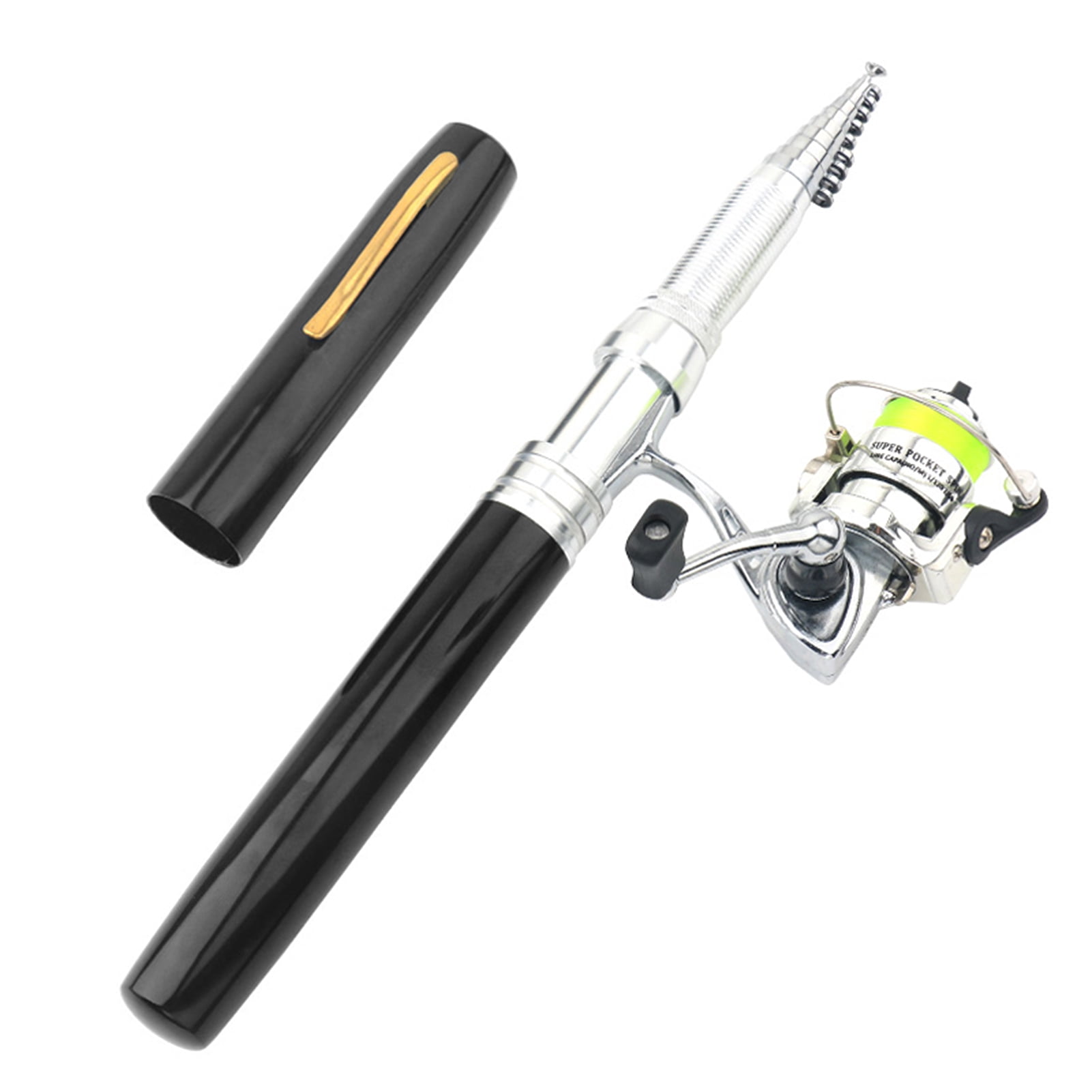 Cheap Puntos 1.6m Pen Shape Telescopic Mini Fishing Pole Rod with Metal Spinning  Reel Wheel