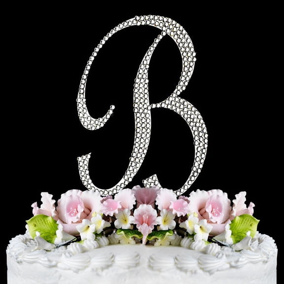 Yacanna Crystal Covered Monogram Cake Toppers Silver Cake Initial B Large