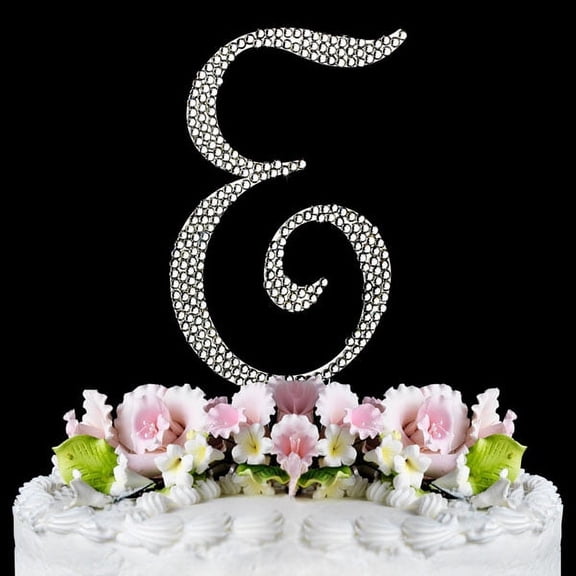 Yacanna Crystal Covered Monogram Cake Toppers Silver Cake Initial E Large