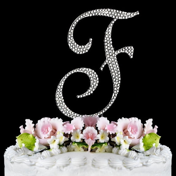Yacanna Crystal Covered Monogram Cake Toppers Silver Cake Initial F Large