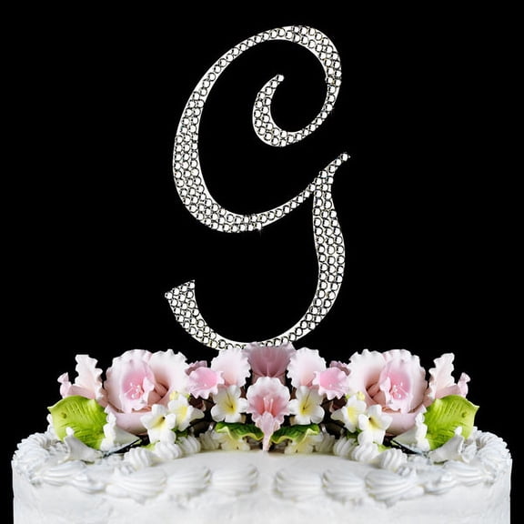 Yacanna Crystal Covered Monogram Cake Toppers Silver Cake Initial G Large