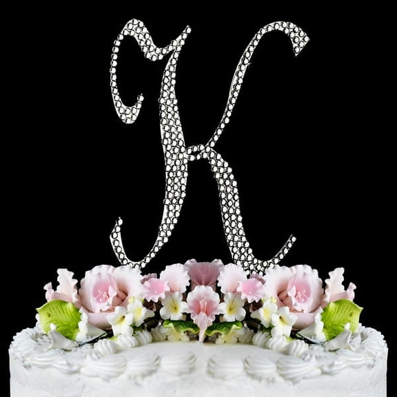 Yacanna Crystal Covered Monogram Cake Toppers Silver Cake Initial K Large