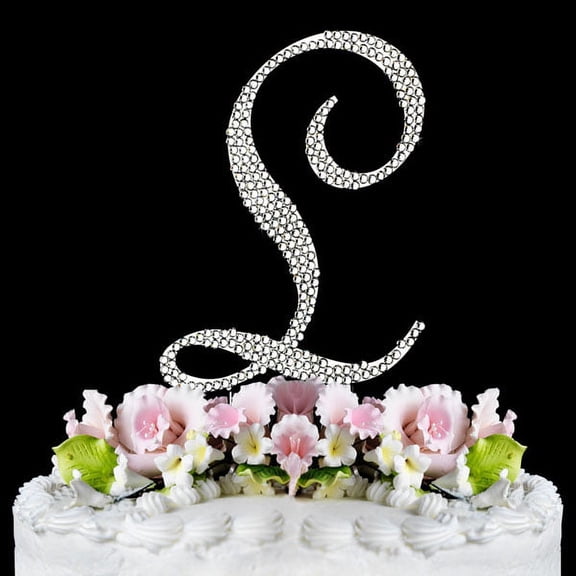 Yacanna Crystal Covered Monogram Cake Toppers Silver Cake Initial L Large