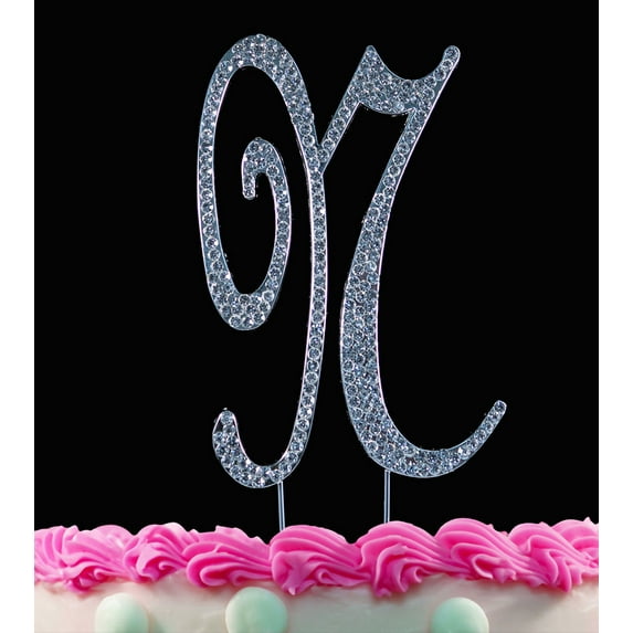 Yacanna Crystal Covered Monogram Cake Toppers Silver Cake Initial N Large