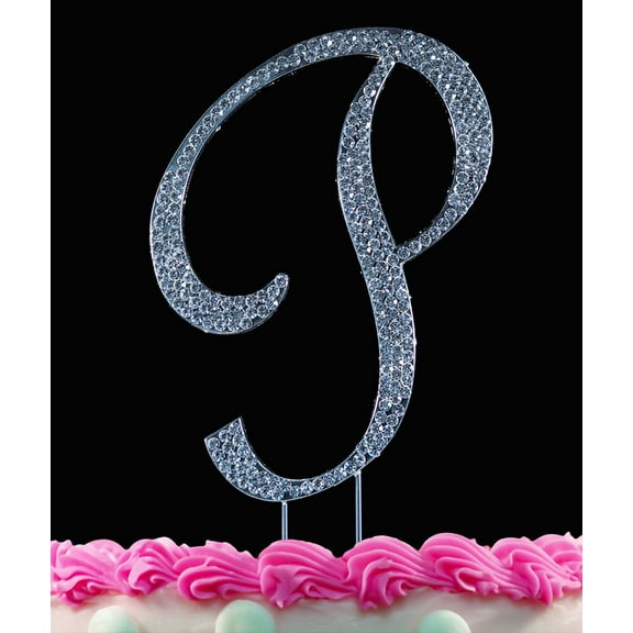 Yacanna Crystal Covered Monogram Cake Toppers Silver Cake Initial P Large