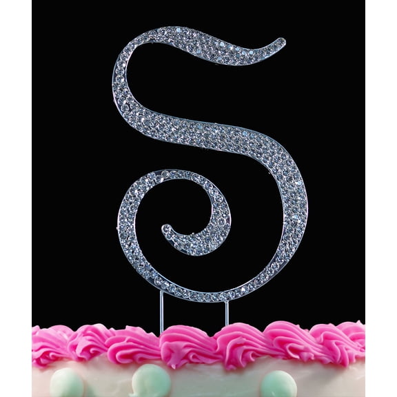 Yacanna Crystal Covered Monogram Cake Toppers Silver Cake Initial S Large