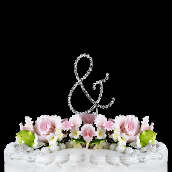 Yacanna Swirl Design Crystal Monogram Cake Toppers Silver Cake Initial & Sign
