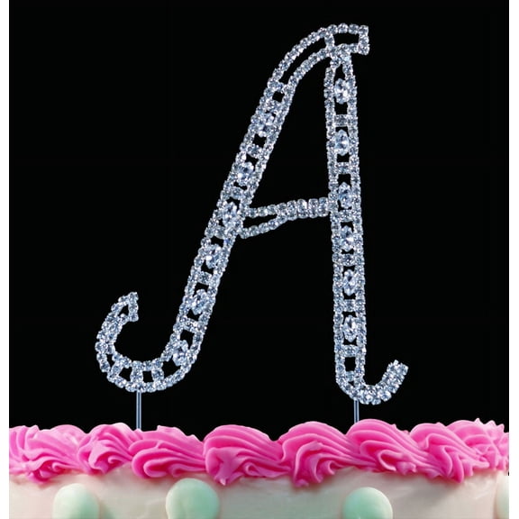 Yacanna Vintage Crystal Monogram Cake Toppers Silver Cake Initial A Large