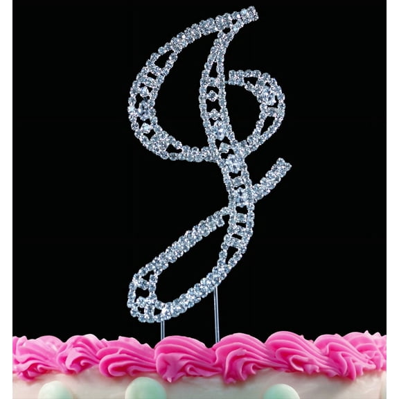 Yacanna Vintage Crystal Monogram Cake Toppers Silver Cake Initial J Large