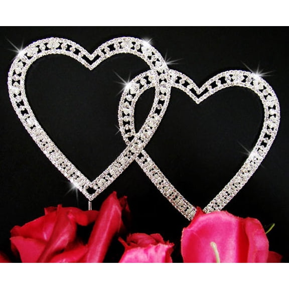 Yacanna Vintage Double Heart Crystal Monogram Cake Toppers Silver
