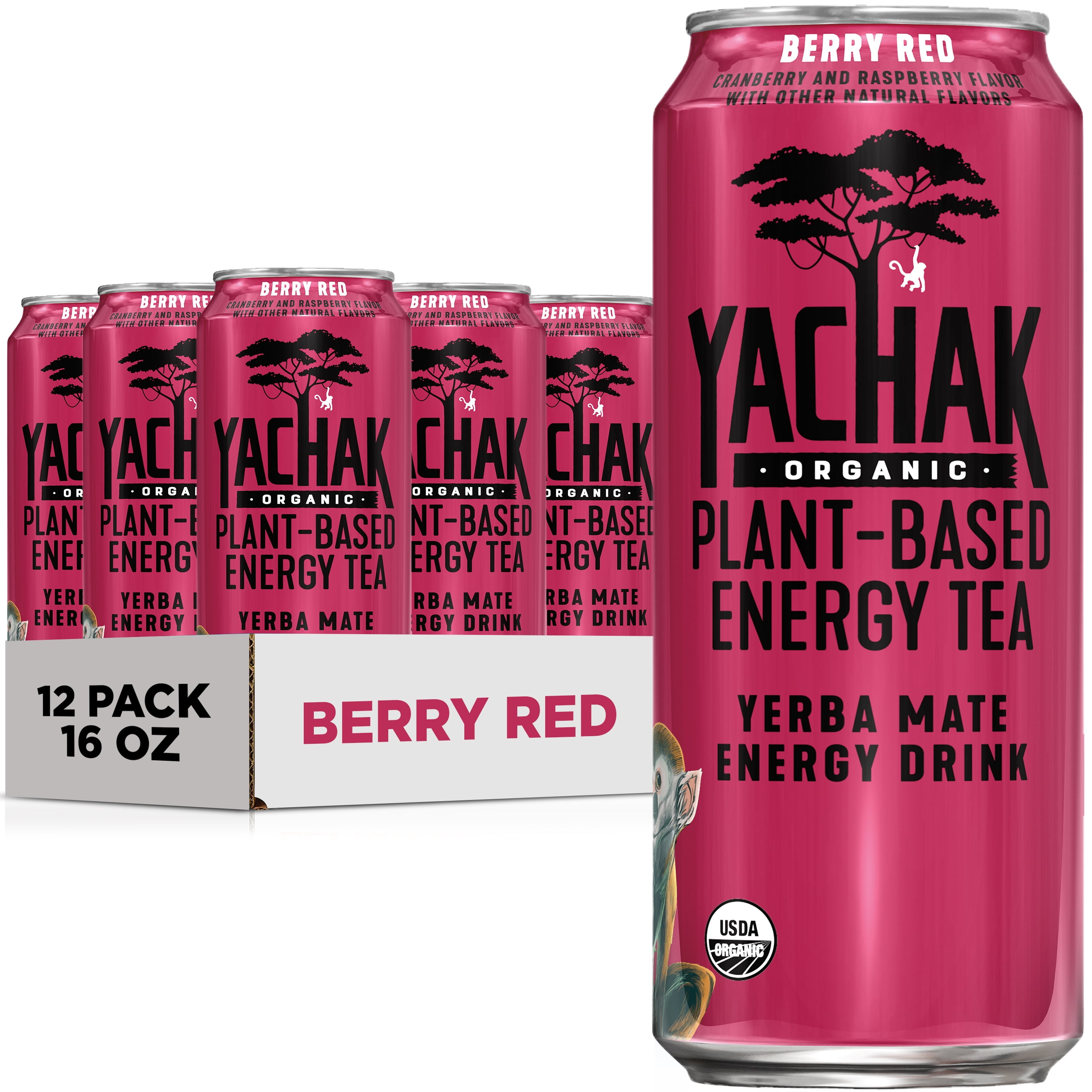 Yachak Yerba Mate Drink, Berry Red, 16 fl oz, 12 Pack Cans