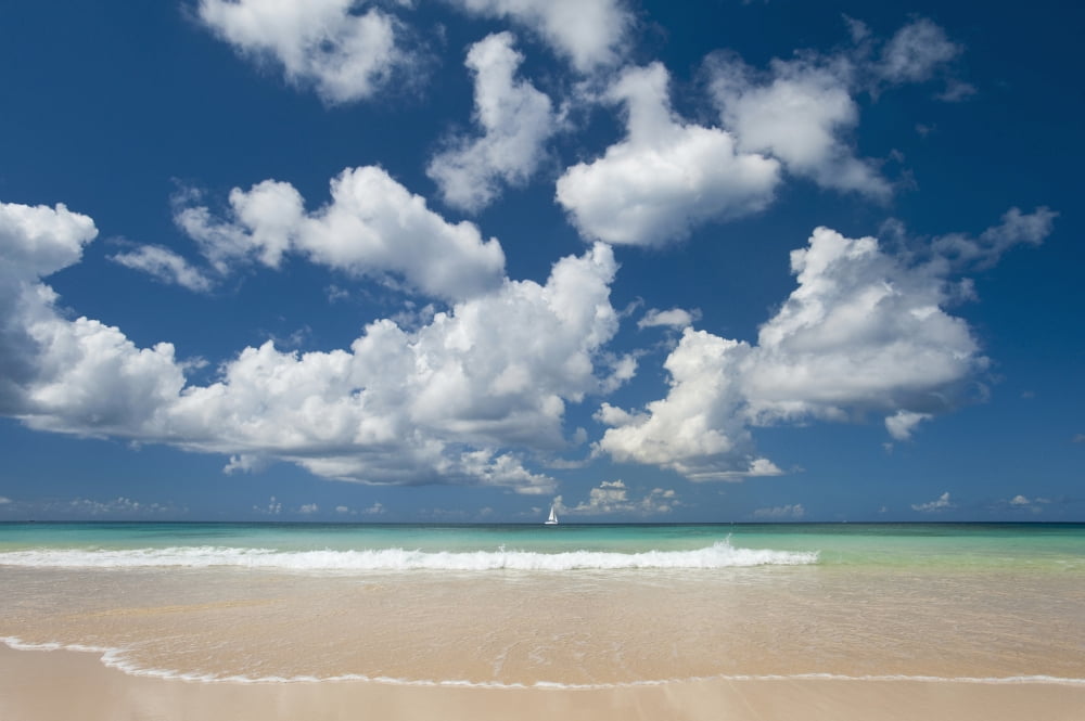 Yacht In The Distance Off The West Coast Of Barbados Barbados Canvas Art - Ian Cumming Design Pics (38 x 24)
