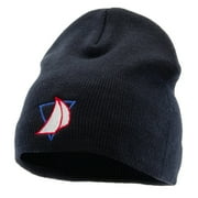 Yacht Racing Embroidered 8 Inch Knitted Short Beanie - Navy OSFM