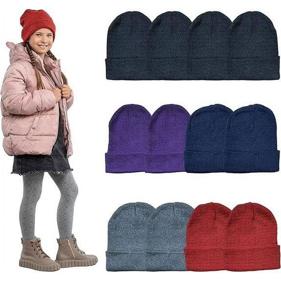 Yacht & Smith 12 Pack Kids Winter Beanie Hats – Bulk Knit Caps, Assorted Colors