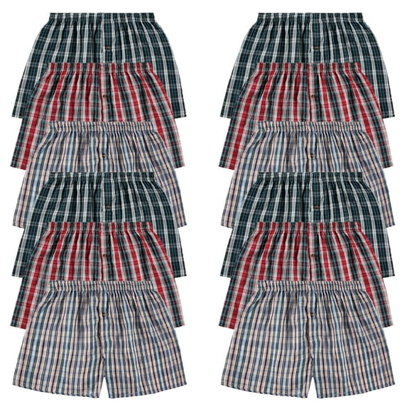 Yacht & Smith 12 Pack Wholesale Men's Tag Free Woven Boxer Shorts, Relaxed Fit, Underwear Bulk for Men, Donations Shelters Assorted Color Cases (Large)