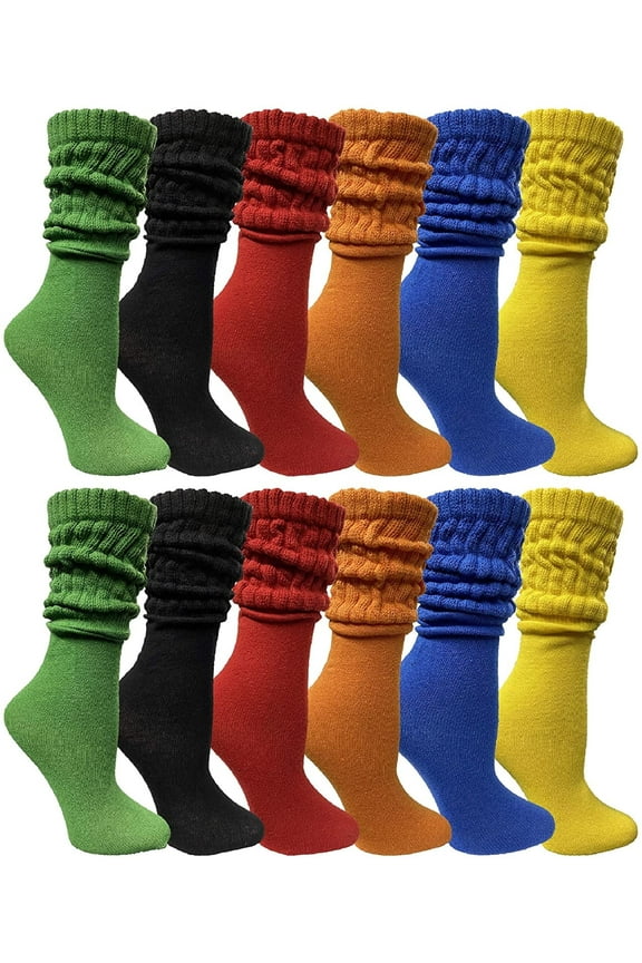 12 Pack Womens Cotton Slouch Socks, Womans Knee High Boot Socks (Assorted)