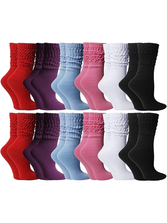 12 Pack Womens Cotton Slouch Socks, Womans Knee High Boot Socks (Bold Basics)