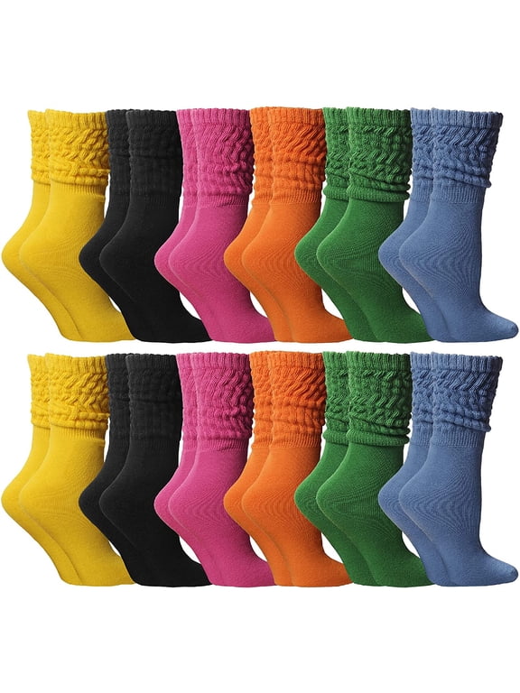 12 Pack Womens Cotton Slouch Socks, Womans Knee High Boot Socks (Bold Bright)