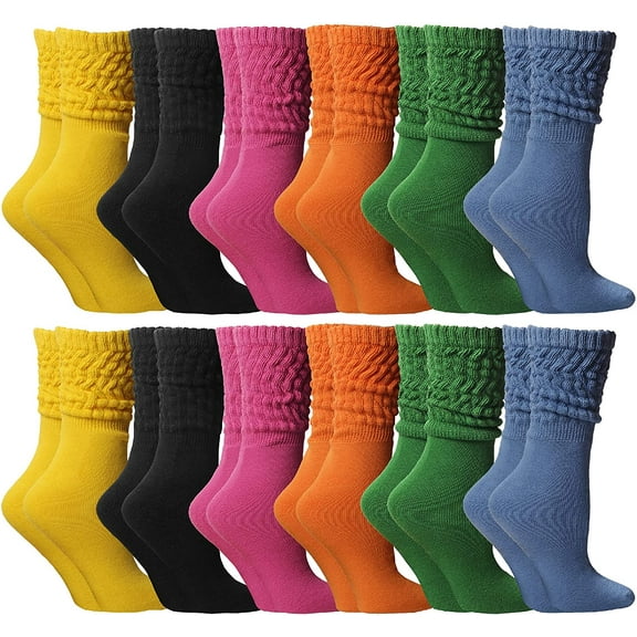 Yacht & Smith 12 Pack Womens Cotton Slouch Socks, Womans Knee High Boot Socks (Bold Bright)
