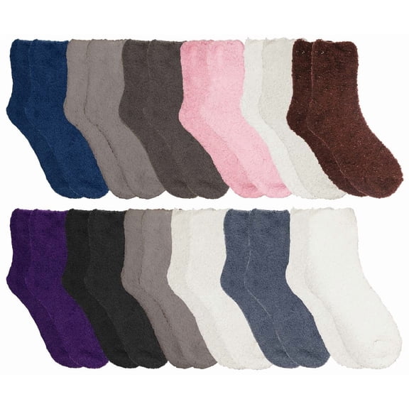 Yacht & Smith 12 Pack Womens Wholesale Bulk Warm And Cozy Fuzzy Socks, Colorful Winter Socks, Size 9-11