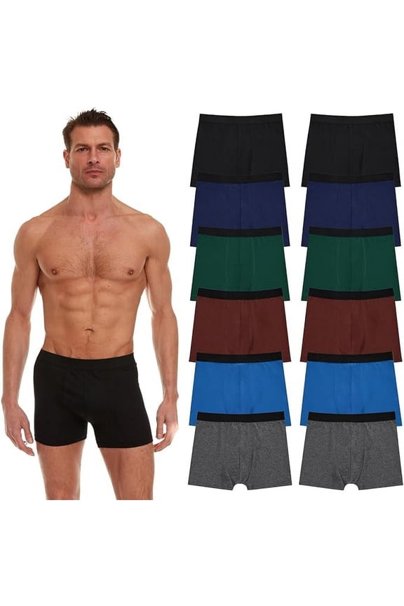 12 Pack of Mens Boxer Briefs Underwear Bulk, 100% Cotton, Soft, Comfortable, Assorted Colorful Briefs, Size 2x-Large