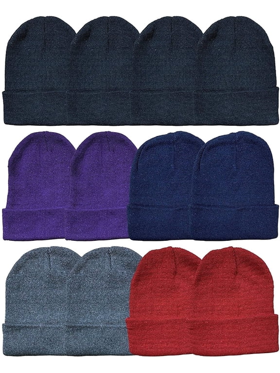 12 Pack Winter Beanie Hats for Men and Women – Bulk Assorted Colors