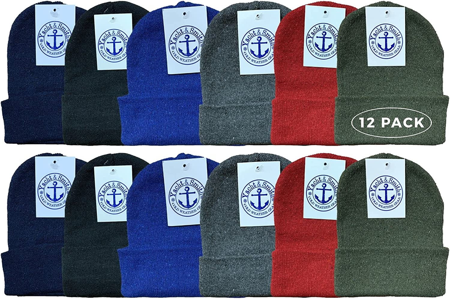 Yacht & Smith 12 Pack of Winter Unisex Beanie Hats Bulk for Adults