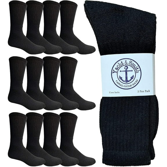 Yacht & Smith 12 Pair Mens King Size Crew Socks, Big and Tall Sports Athletic Socks, 13-16 (Black)