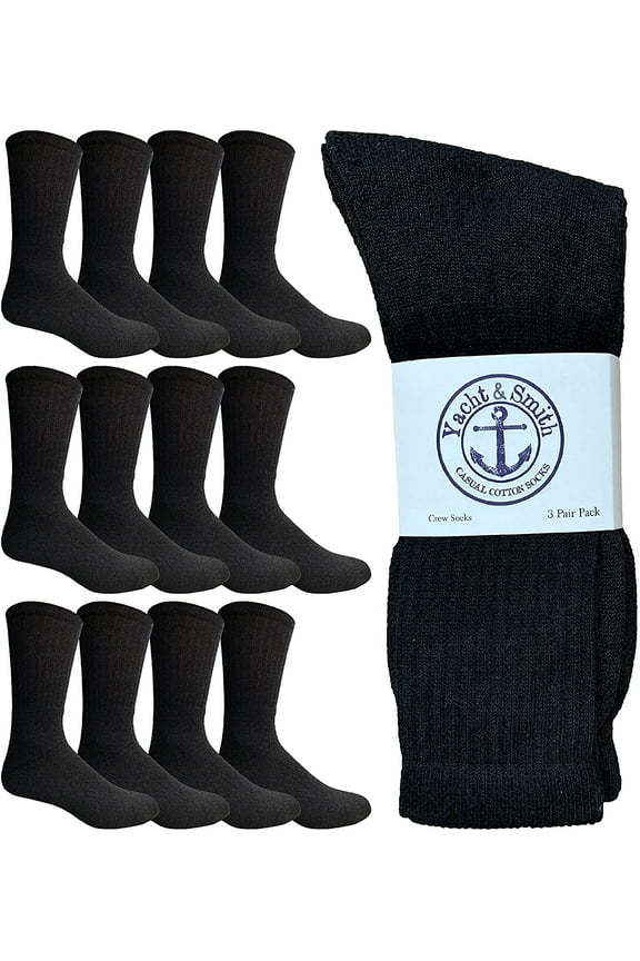 12 Pair Mens King Size Crew Socks, Big and Tall Sports Athletic Socks, 13-16 (Black)