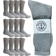 Yacht & Smith 12 Pair Mens King Size Crew Socks, Big and Tall Sports Athletic Socks, 13-16 (Gray)