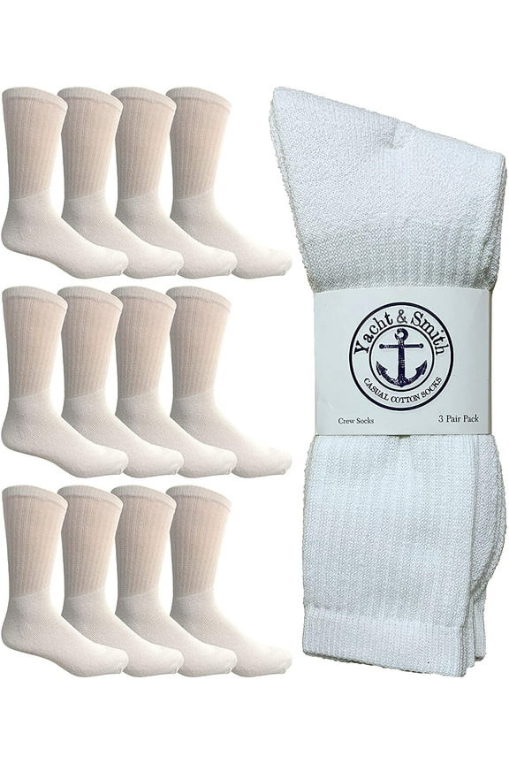 12 Pair Mens King Size Crew Socks, Big and Tall Sports Athletic Socks, 13-16 (White)