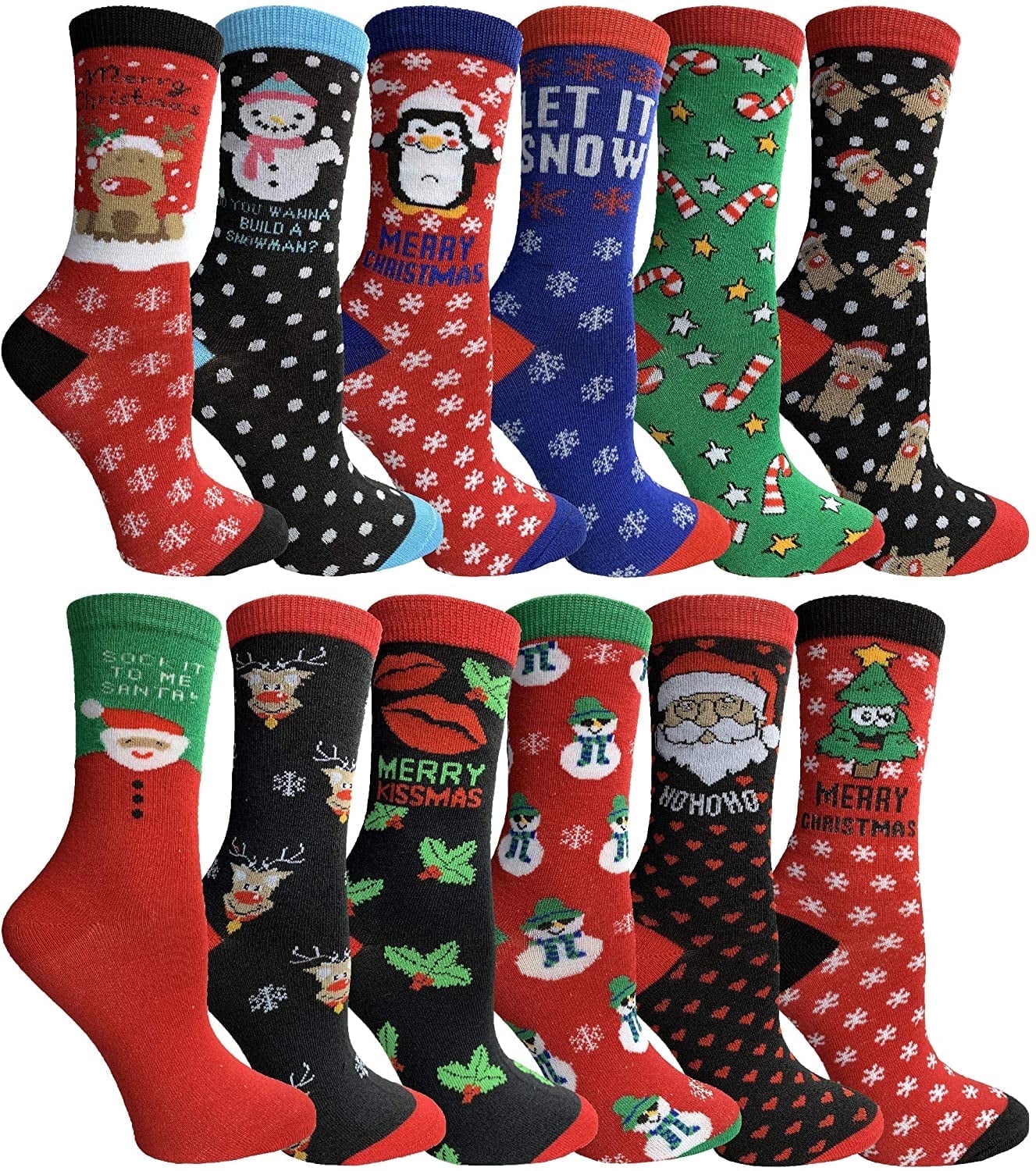 Yacht & Smith 12 Pairs Christmas Fuzzy Socks, Womens Holiday Slipper Sock, Furry, Bulk Gift Holiday Stocking Stuffer