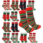 YACHT & SMITH 12 Pairs Christmas Fuzzy Socks, Womens Holiday Slipper Sock, Furry, Bulk Gift Holiday Stocking Stuffer